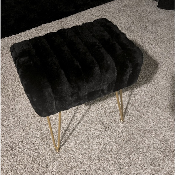 Black Fur Foot Stool - Picture 1 of 4